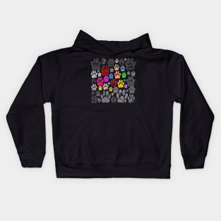 Colorful Distressed Dog Paw Prints On Gray Kids Hoodie